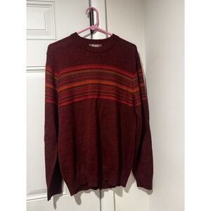 Pure Alpaca Men's‎ Sweater Burgundy Red Striped Sz M FLAWS Crewneck